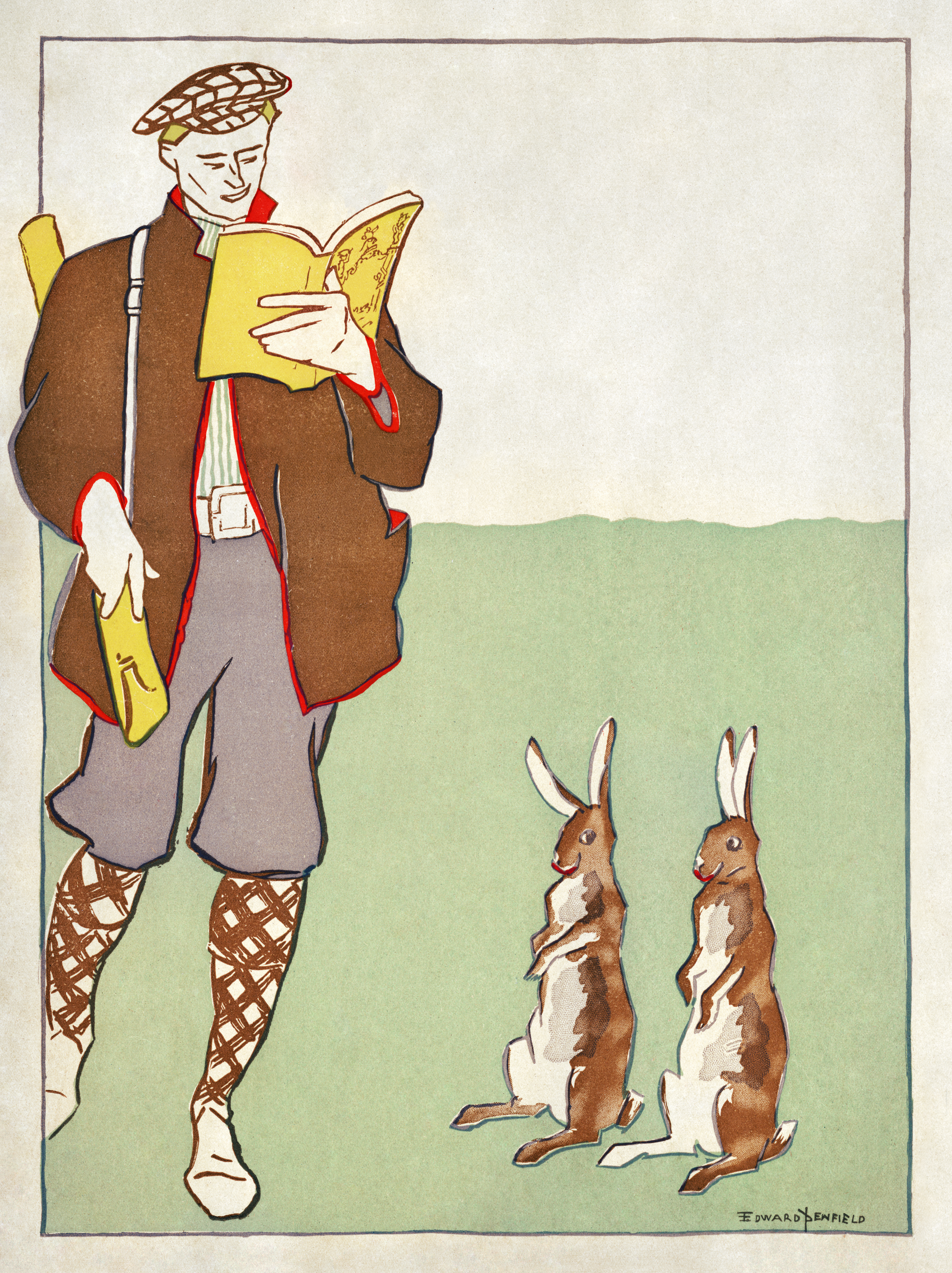Impresión de póster de arte de pared Man Reading A Book With Liebres (1895) de Edward Penfield - Imagen 1 de 1